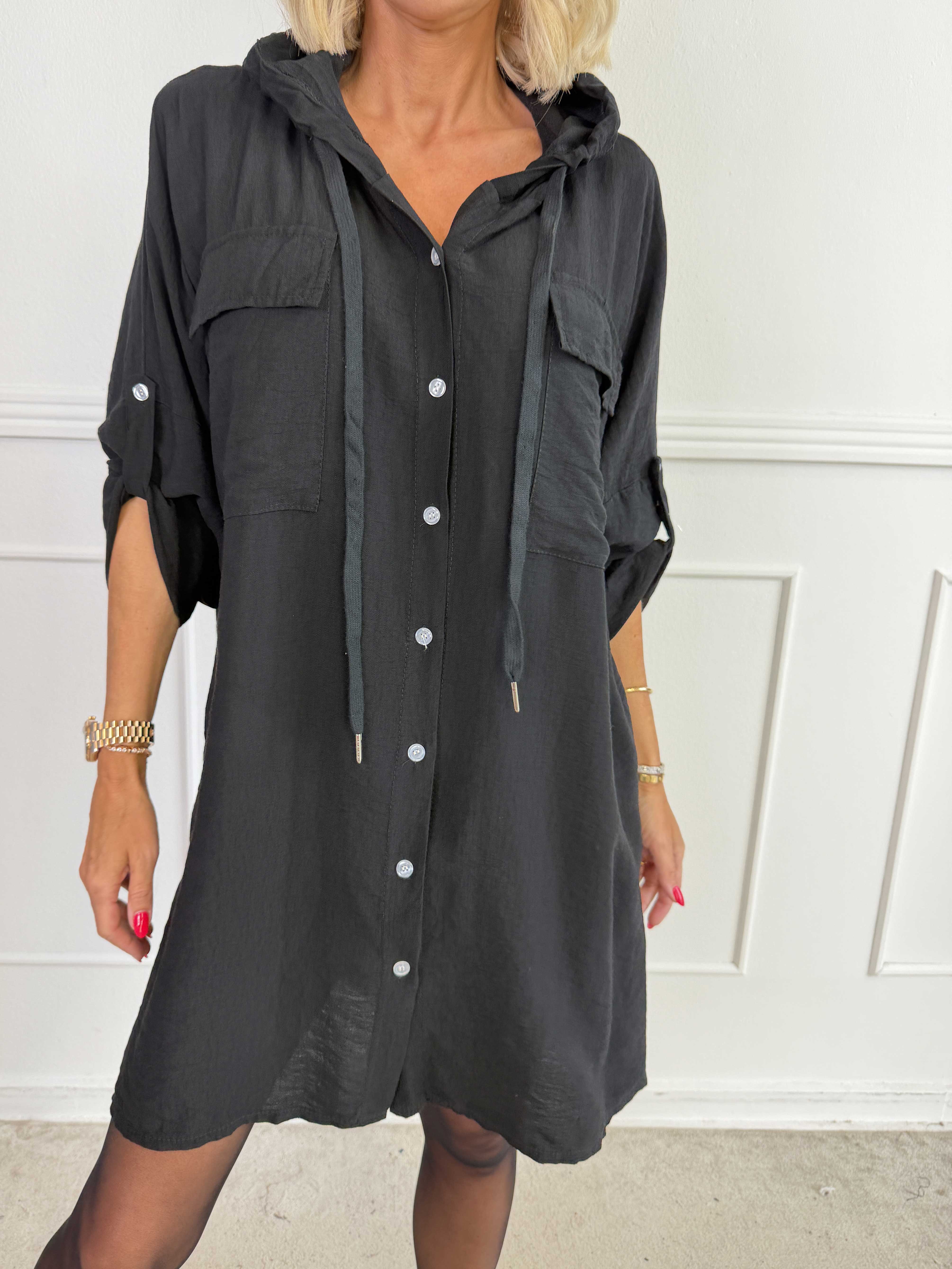 Cordelia - Skjortekjole i viskose med hætte og brystlommer